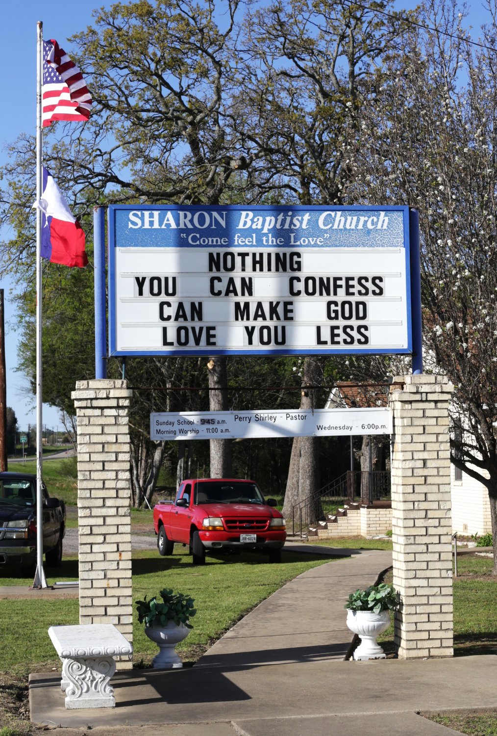 Sharon Baptist Church marquee, just south of Winnsboro.